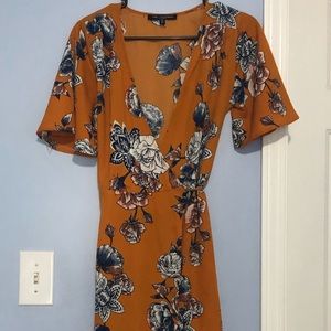 Orange and flower wrap dress